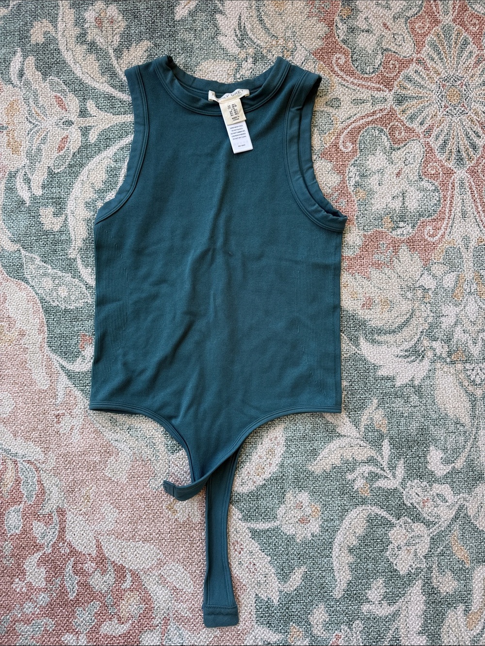 Sleeveless Ribbed Bodysuit in Deep Teal by A New Day